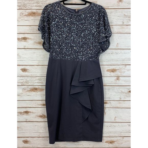 Adrianna Papell Beaded Flutter Sleeve Sheath Dress - Picture 2 of 8